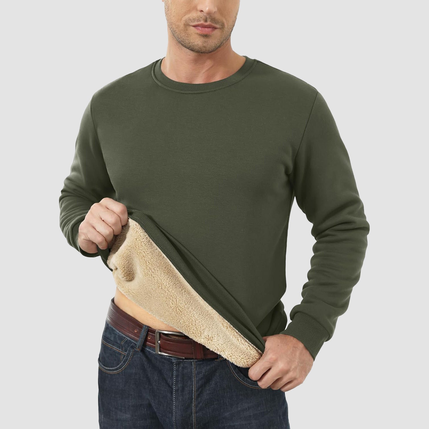 Men's  Basic Pullover Crewneck Sweater Fleece Lined Sweatshirt