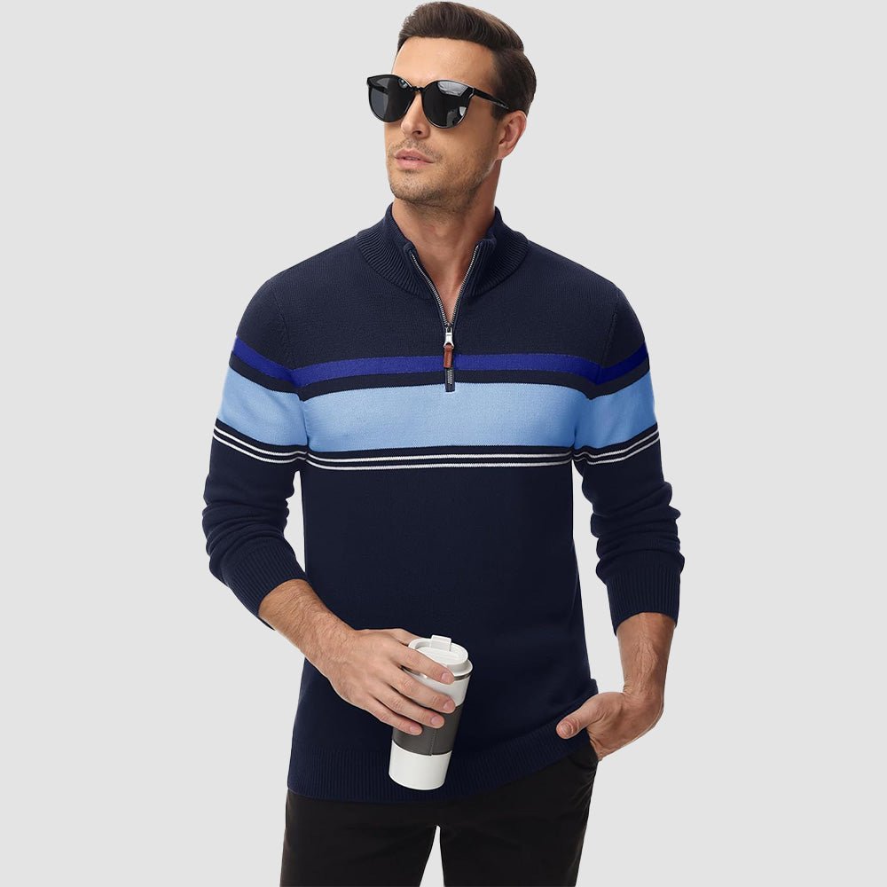 Men's Half Zipper Pullover Sweater Slim Fit Knitted Sweatshirt