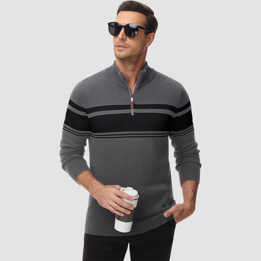 Men's Half Zipper Pullover Sweater Slim Fit Knitted Sweatshirt
