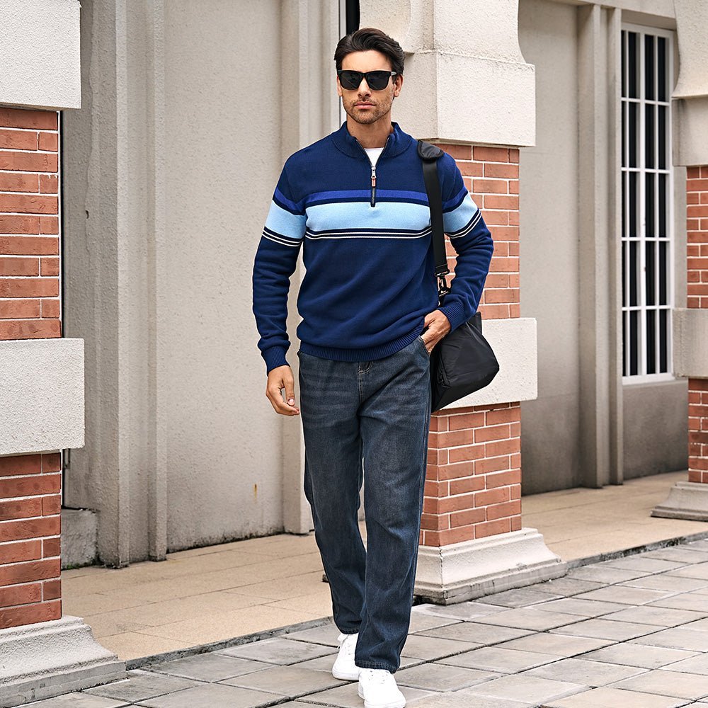 Men's Half Zipper Pullover Sweater Slim Fit Knitted Sweatshirt