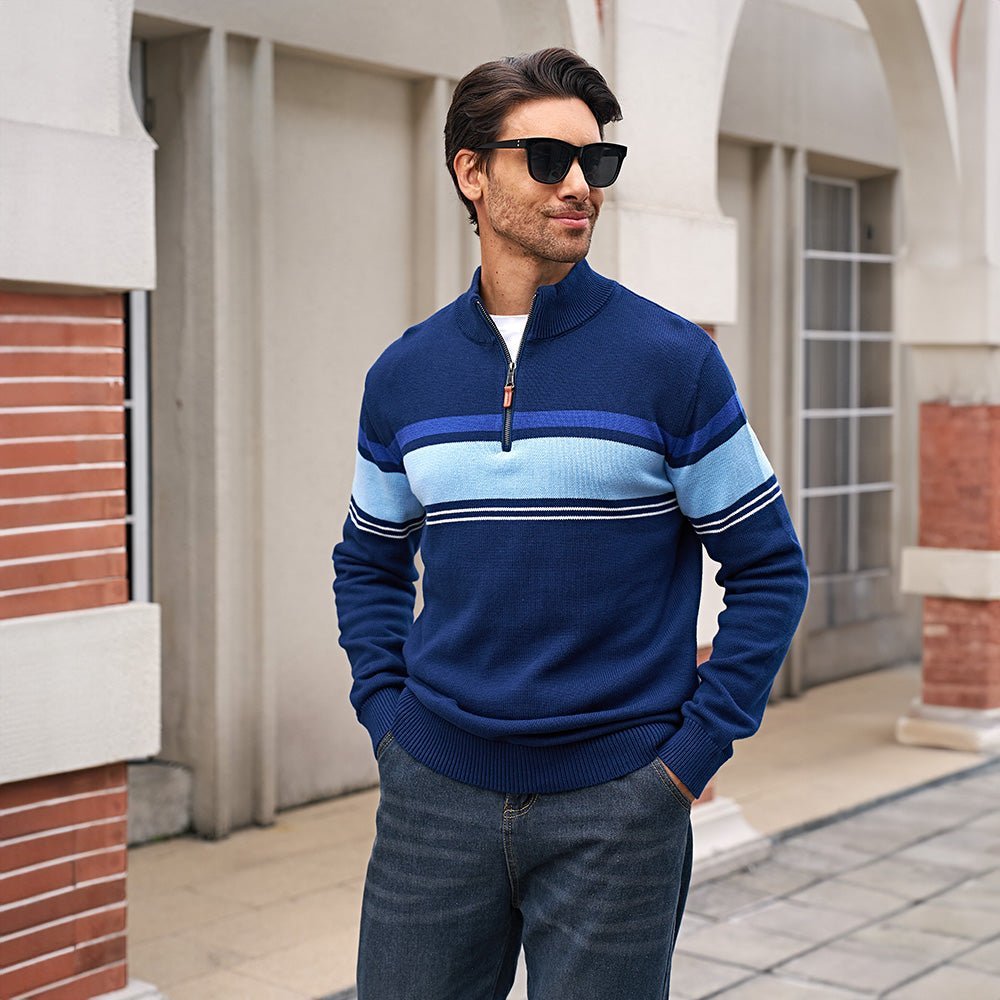 Men's Half Zipper Pullover Sweater Slim Fit Knitted Sweatshirt