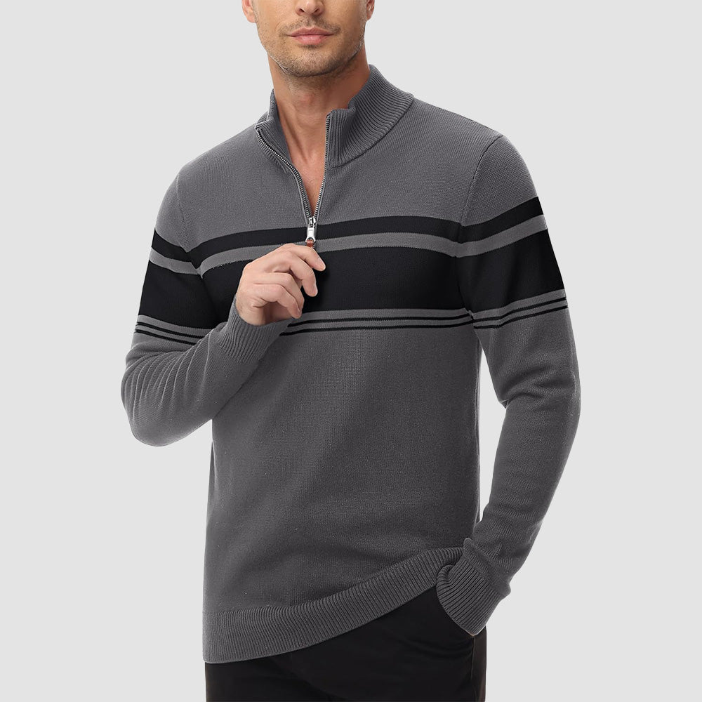 Men's Half Zipper Pullover Sweater Slim Fit Knitted Sweatshirt